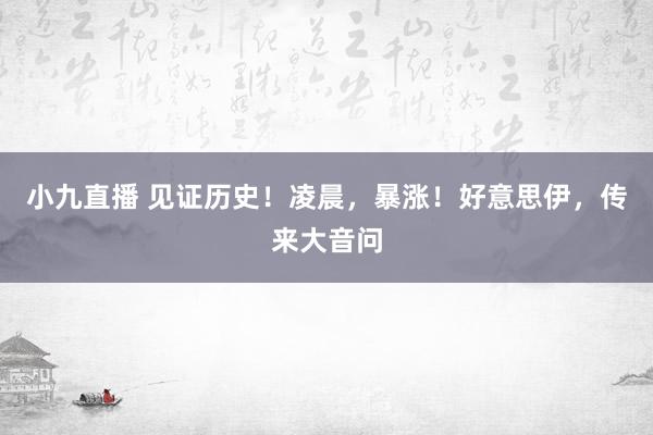 小九直播 见证历史！凌晨，暴涨！好意思伊，传来大音问