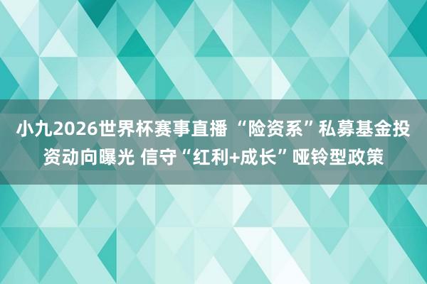 小九2026世界杯赛事直播 “险资系”私募基金投资动向曝光 信守“红利+成长”哑铃型政策
