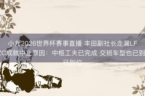 小九2026世界杯赛事直播 丰田副社长走漏LF-ZC成就中止原因：中枢工夫已完成 交班车型也已到位