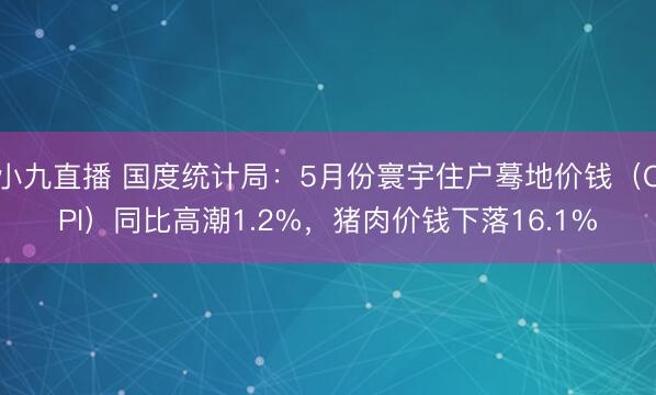 小九直播 国度统计局：5月份寰宇住户蓦地价钱（CPI）同比高潮1.2%，猪肉价钱下落16.1%